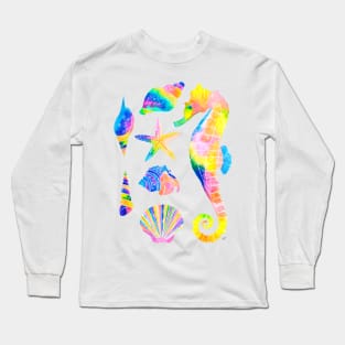 Watercolor Under the Sea Pattern - Bright Rainbow Long Sleeve T-Shirt